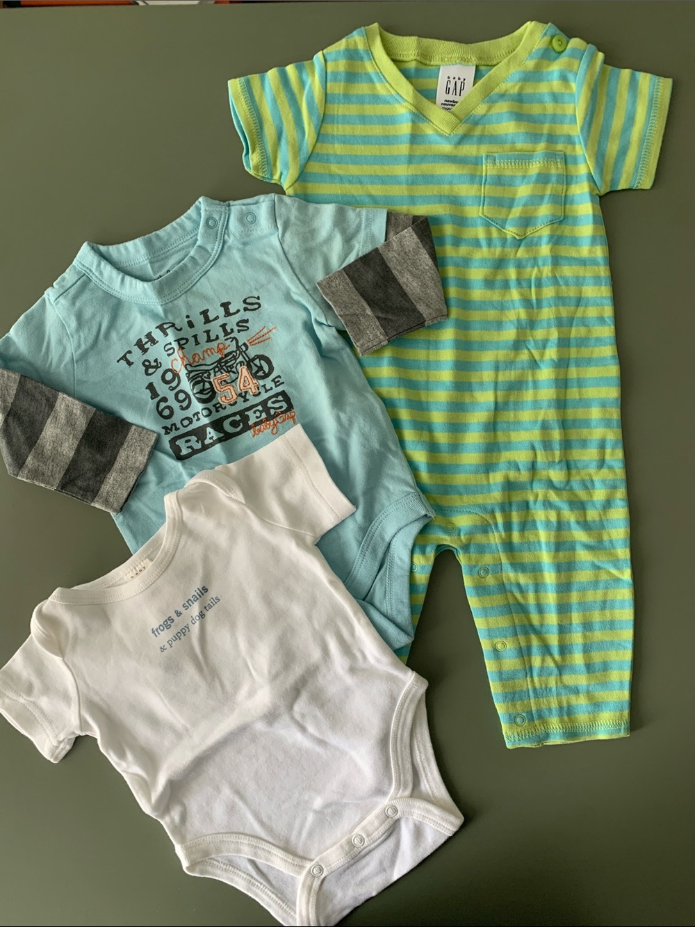GAP Green and Aqua Striped Short-Sleeve One-Piece Romper